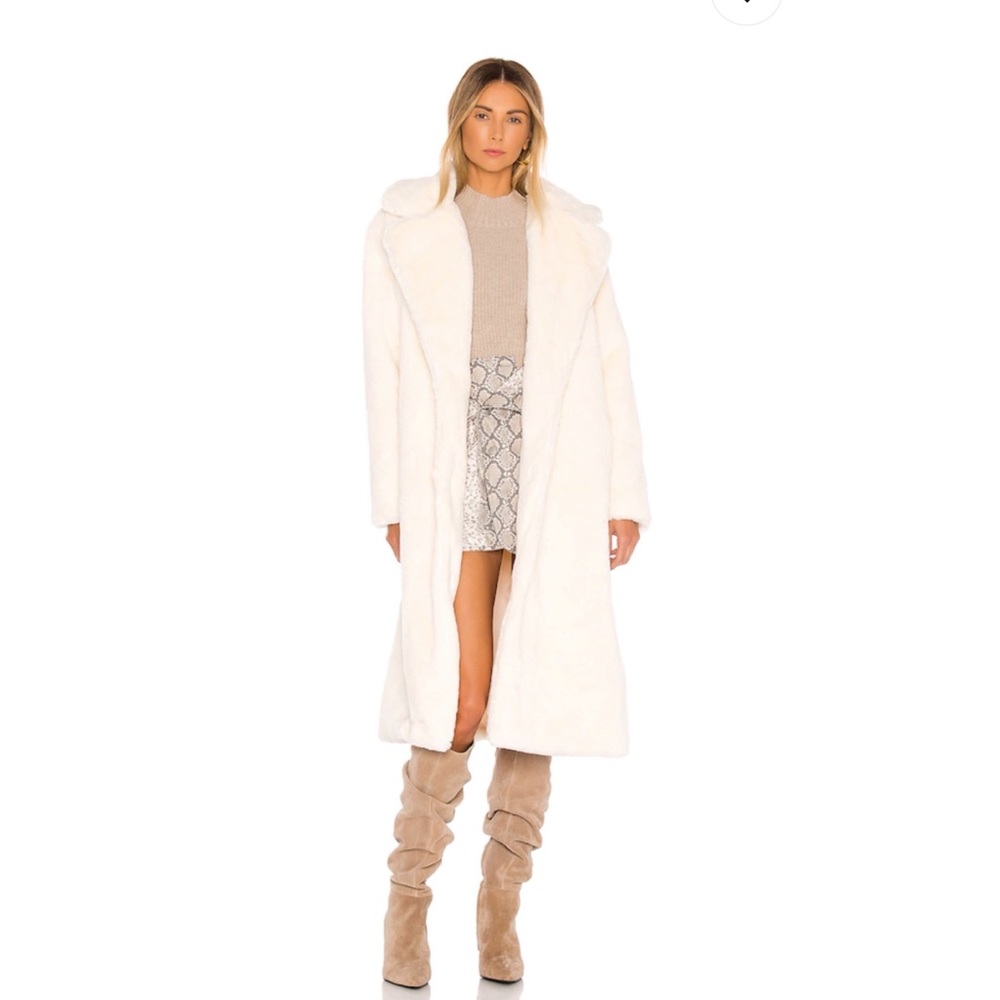Apparis Mona Faux Fur Robe Coat in Ivory